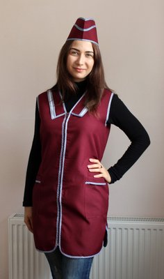 Халат, униформа для продавца, парикмахера, горничной L-01 габардин цвет бордовый 6000028 фото