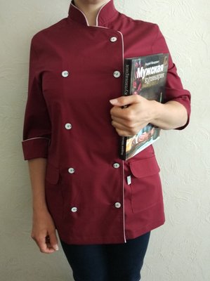 Кітель кухарський жіночий "Марія" бордовий батист, форма кухаря 6000011 фото