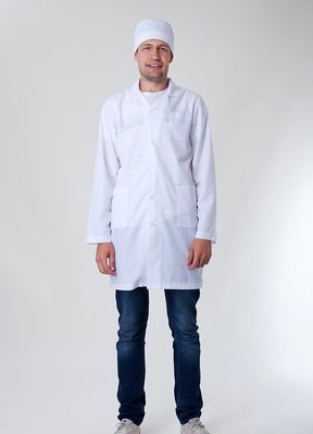 Медичний чоловічий халат з довгим рукавом "Health Life" батист білий 2148 2148 фото