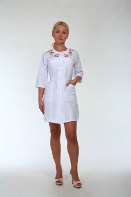 Медичний халат жіночий "Health Life" батист білий з вишивкою 2176 2176 фото