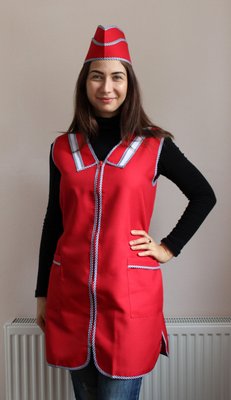 Фартух-халат для продавця, перукаря, покоївки L-01 габадин колір червоний 6000027 фото
